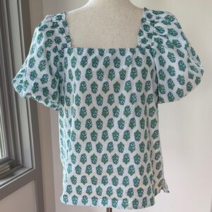 CeCe Blue Floral Puff Sleeve Blouse